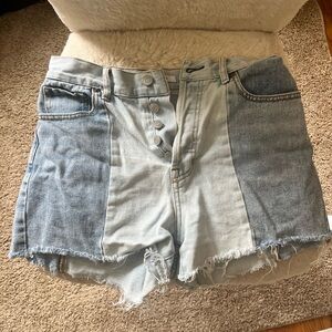 PacSun Blue Jean Shorts with Distressed Hem and Asymmetrical Design
